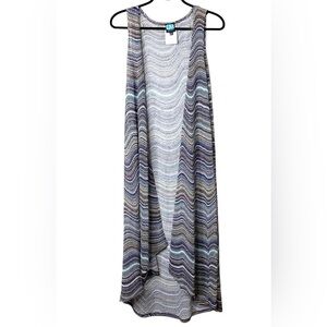 LM Beach Swim Beach Long Maxi Cover Up Chevron Print Sleeveless Maxi Medium